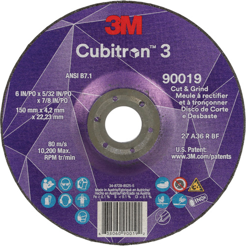 Cubitron 3 Cut & Grind Wheel, 6" x 5/32", 7/8" Arbor, Type T27, 36+ Grit, Ceramic CSL Industriel Inc.