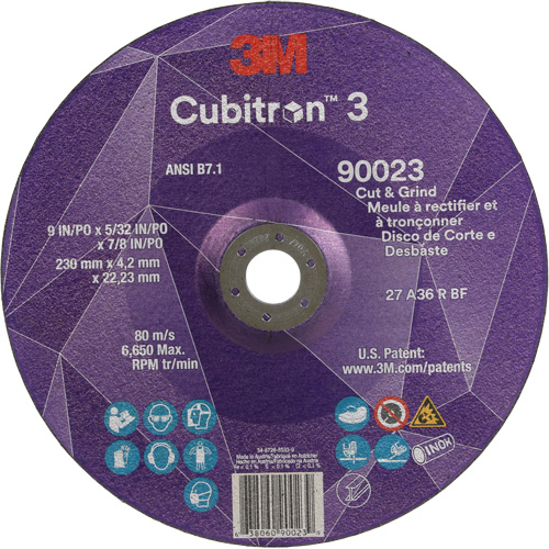 Cubitron 3 Cut & Grind Wheel, 9" x 5/32", 7/8" Arbor, Type T27, 36+ Grit, Ceramic CSL Industriel Inc.