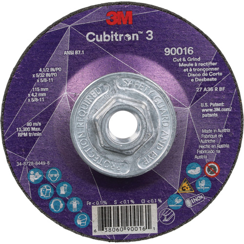 Cubitron 3 Cut & Grind Wheel, 4-1/2" x 5/32", 5/8"-11 Arbor, Type T27, 36+ Grit, Ceramic CSL Industriel Inc.