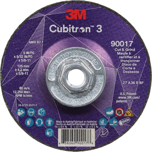 Meule &agrave; couper & tronçonner Cubitron 3, 5" x 5/32", Arbre de 5/8"-11, Type T27, Grain de 36+, C&eacute;ramique CSL Industriel Inc.