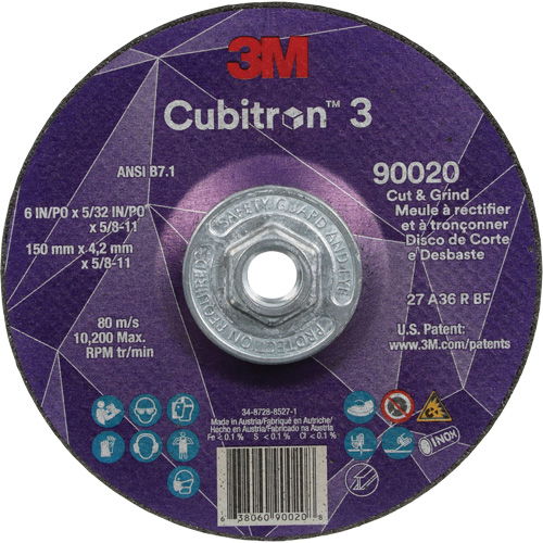 Cubitron 3 Cut & Grind Wheel, 6" x 5/32", 5/8"-11 Arbor, Type T27, 36+ Grit, Ceramic CSL Industriel Inc.