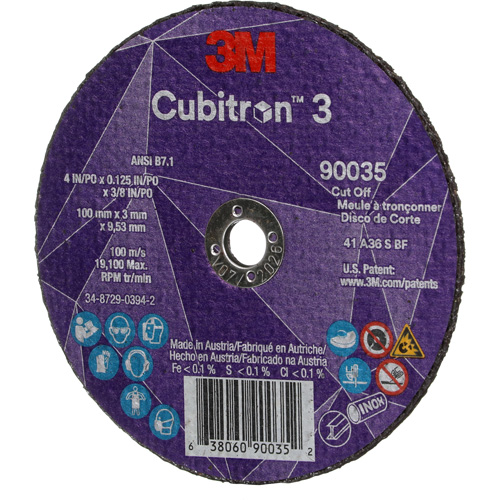 Cubitron 3 Cut-Off Wheel, 4" x 1/8", 3/8" Arbor, Type T1, Ceramic, 21000 RPM CSL Industriel Inc.