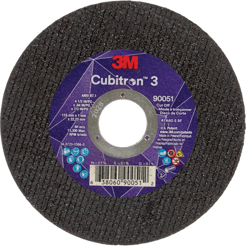 Meule &agrave; tronçonner Cubitron 3, 4-1/2" x 0,04", Arbre de 7/8", Type T1, C&eacute;ramique, 13 300 Tr/min CSL Industriel Inc.