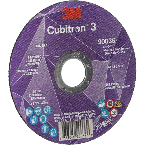 Meule &agrave; tronçonner Cubitron 3, 4-1/2" x 0,045", Arbre de 7/8", Type T1, C&eacute;ramique, 13 300 Tr/min CSL Industriel Inc.
