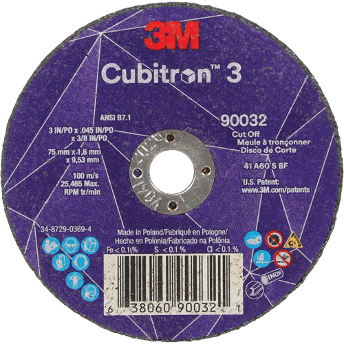 Meule &agrave; tronçonner Cubitron 3, 3" x 0,045", Arbre de 3/8", Type T1, C&eacute;ramique, 21000 Tr/min CSL Industriel Inc.