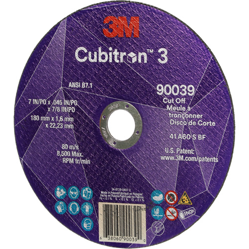 Cubitron 3 Cut-Off Wheel, 7" x 0.09", 7/8" Arbor, Type T27, Ceramic, 8500 RPM CSL Industriel Inc.