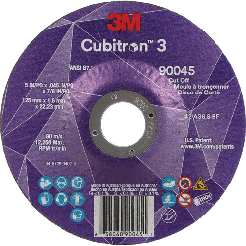 Cubitron 3 Cut-Off Wheel, 5" x 0.045", 7/8" Arbor, Type T27, Ceramic, 12250 RPM CSL Industriel Inc.