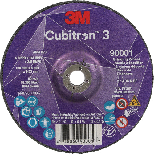 Meule a moyeu d&eacute;port&eacute; Cubitron 3, 4" x 1/4", Arbre 3/8", C&eacute;ramique, Type T27 CSL Industriel Inc.