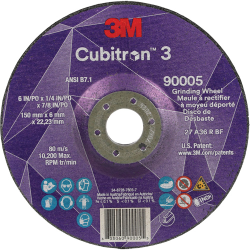 Cubitron 3 Depressed Centre Grinding Wheel, 6" x 1/4", 7/8" Arbor, Ceramic, Type T27 CSL Industriel Inc.