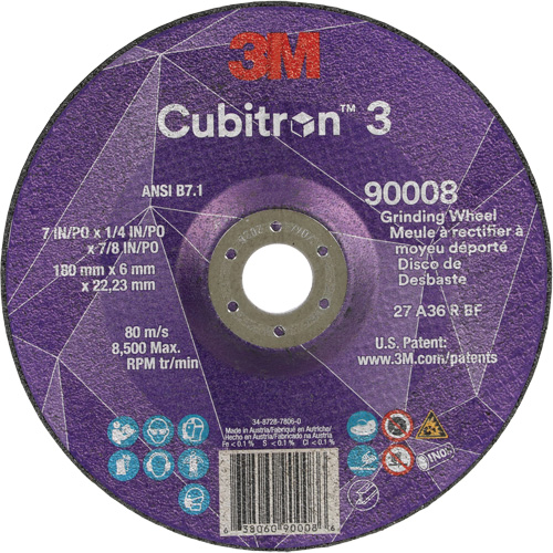 Cubitron 3 Depressed Centre Grinding Wheel, 7" x 1/4", 7/8" Arbor, Ceramic, Type T27 CSL Industriel Inc.