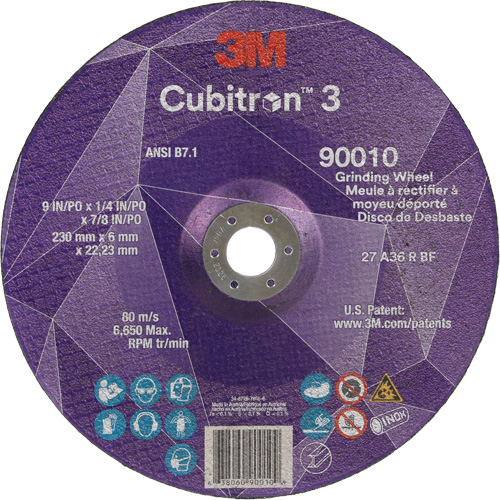 Meule a moyeu d&eacute;port&eacute; Cubitron 3, 9" x 1/4", Arbre 7/8", C&eacute;ramique, Type T27 CSL Industriel Inc.