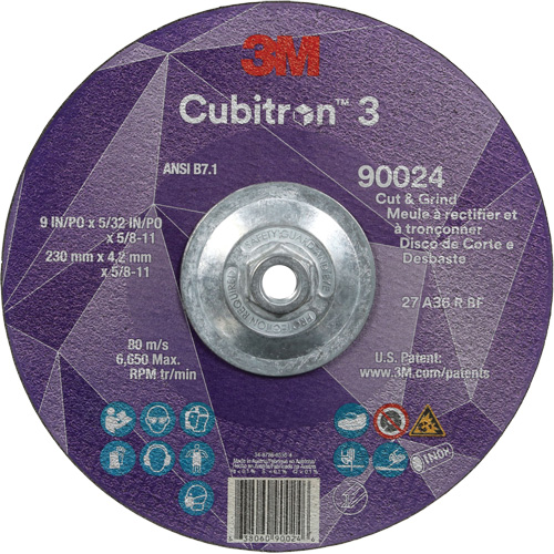 Cubitron 3 Cut and Grind Wheel, 9" x 5/32", 5/8"-11 Arbor, Type 27, 36 Grit, Ceramic CSL Industriel Inc.