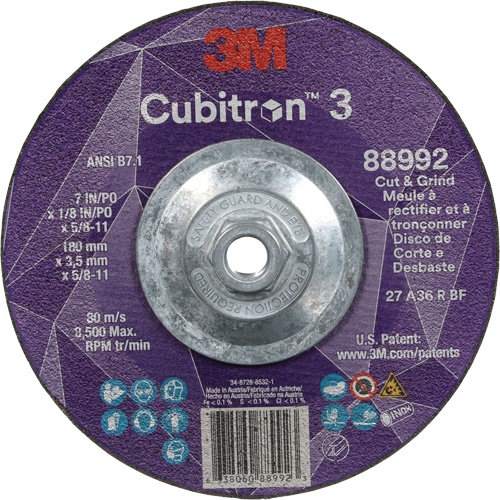 Cubitron 3 Cut and Grind Wheel, 7" x 1/8", 5/8"-11 Arbor, Type 27, 36 Grit, Ceramic CSL Industriel Inc.