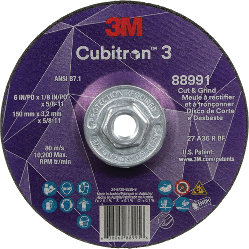 Cubitron 3 Cut and Grind Wheel, 6" x 1/8", 5/8"-11 Arbor, Type 27, 36 Grit, Ceramic CSL Industriel Inc.