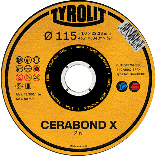 Meule &agrave; tronçonner CA60Q-BFPX CERABOND X, 4-1/2" x 0,039", Arbre de 7/8", Type 1 CSL Industriel Inc.