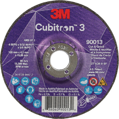 Cubitron 3 Cut & Grind Wheel, 4" x 39/250", 5/8" Arbor, Type 27, 36 Grit, Ceramic CSL Industriel Inc.
