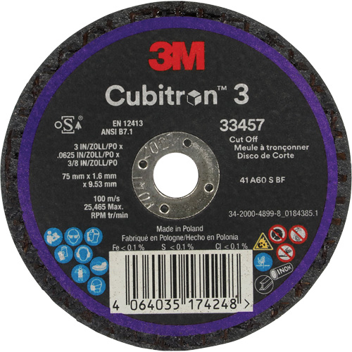 Cubitron 3 Cut-Off Wheel, 3" x 0.063", 3/8" Arbor, Ceramic CSL Industriel Inc.