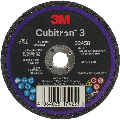 Meule &agrave; tronçonner Cubitron 3, 3" x 0,039", Arbre de 3/8", C&eacute;ramique CSL Industriel Inc.