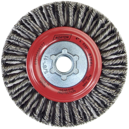 Brosse &agrave; fils nou&eacute;s pour cordons de soudure pour meuleuse angulaire, Dia. 4", Fils 0,02", Arbre 5/8"-11, Acier CSL Industriel Inc.