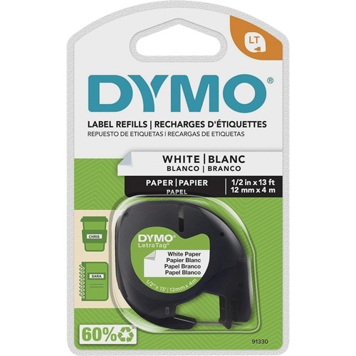 &eacute;tiquettes pour &eacute;tiqueteuse LetraTag Plus LT-100H, 12 mm x 13', Noir sur blanc CSL Industriel Inc.
