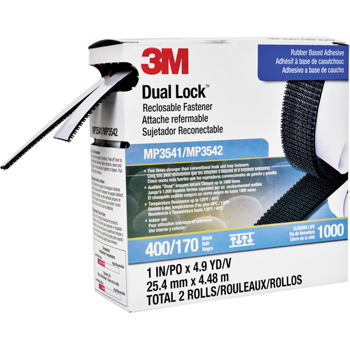Dual Lock Reclosable Fastener, Self-Mating, 4.9 yds x 1", Adhesive, Black CSL Industriel Inc.