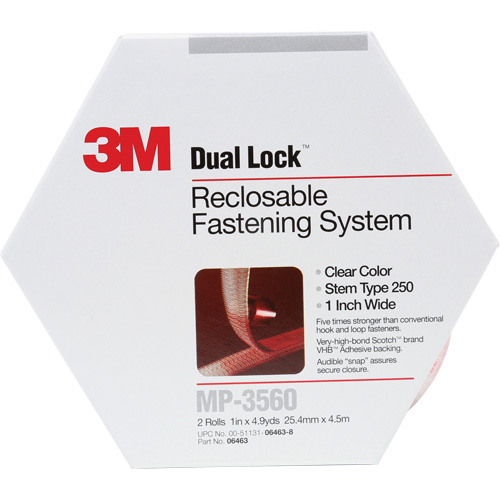 Dual Lock Reclosable Fastener, Self-Mating, 5 yds x 1", Adhesive, Clear CSL Industriel Inc.