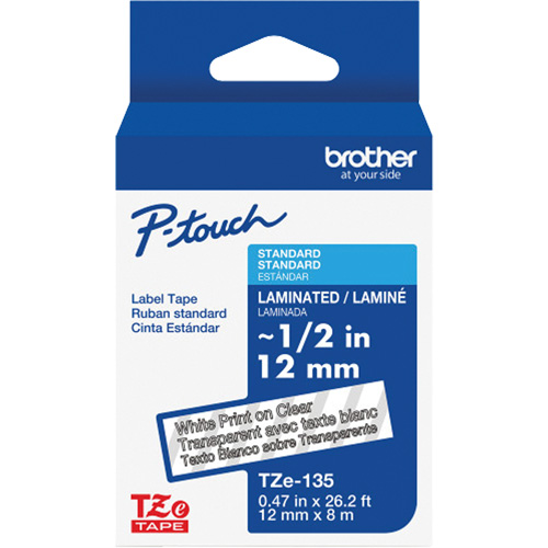 Ruban lamin&eacute; pour P-Touch, 12 mm x 8 m, Blanc sur transparent CSL Industriel Inc.