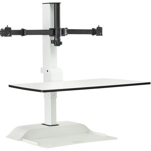 Bureau &eacute;lectrique assis/debout Soar avec bras d&eacute;cran double, Mod&egrave;le de bureau, 37-1/4" h x 27-3/4" la x 22" p, Blanc CSL Industriel Inc.
