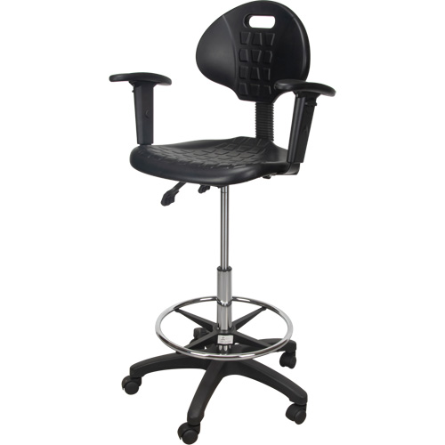 Tabouret ergonomique robuste avec accoudoirs r&eacute;glables et roulettes en nylon, Mobile, Ajustable Hauteur, Capacit&eacute; 250 lb CSL Industriel Inc.