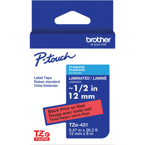 TZe-431 Laminated Tape for TZe-Compatible P-Touch Label Makers, 12 mm x 8 m, Black on Red CSL Industriel Inc.