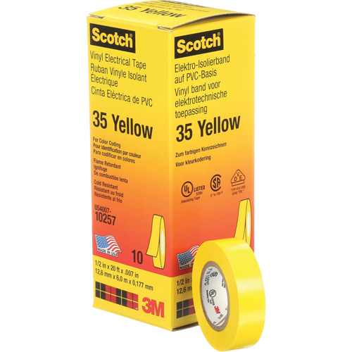 Rubans en vinyle pour codage en couleurs 35 Scotch, 12,7 mm (1/2") x 6,1 m (20'), Jaune, 7 mils CSL Industriel Inc.