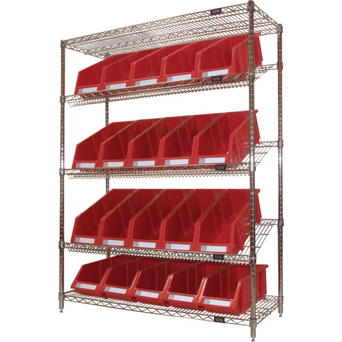 Slanted Wire Shelf with Bins, 5 Tiers, 48" W x 63" H x 18" D CSL Industriel Inc.