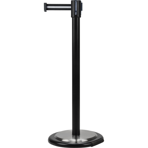 Free-Standing Crowd Control Barrier, Steel, 35" H, Black/White Tape, 7' Tape Length CSL Industriel Inc.