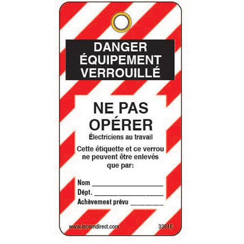 &eacute;tiquettes de verrouillage, Plastique, 3" la x 5-3/4" h, Français CSL Industriel Inc.