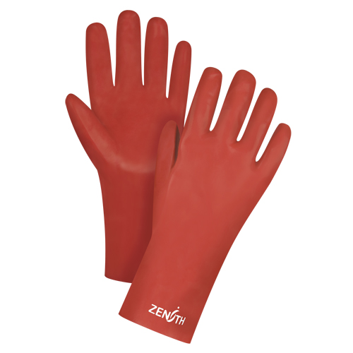 Red Smooth-Finish Chemical-Resistant Gloves, Size 9, 12" L, PVC, Interlock Inner Lining, 47-mil CSL Industriel Inc.