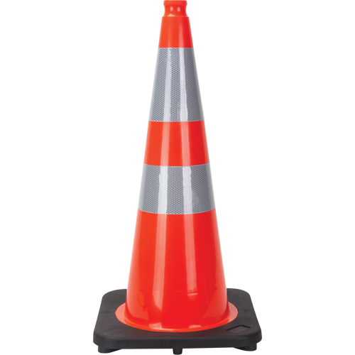 C&ocirc;ne de signalisation, 28", Orange, Bande(s) r&eacute;fl&eacute;chissante(s) 4" & 6" CSL Industriel Inc.