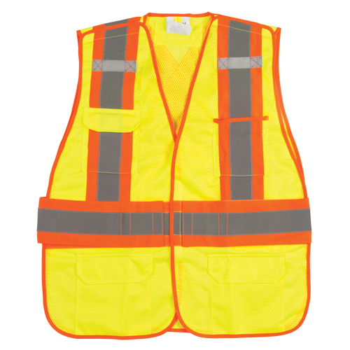 Veste d'arpenteur haute visibilit&eacute;, conforme &agrave; la CSA, Jaune lime haute visibilit&eacute;, 2T-Grand, Polyester CSL Industriel Inc.