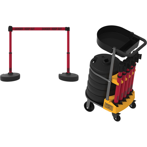 PLUS Barrier Post Cart Kit with Tray, 75' L, Metal, Red CSL Industriel Inc.