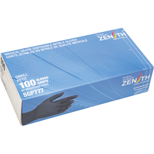 Gants jetables de calibre m&eacute;dical r&eacute;sistants &agrave; la perforation, Petit, Nitrile, 5 mils, Sans poudre, Noir, Classe 2 CSL Industriel Inc.