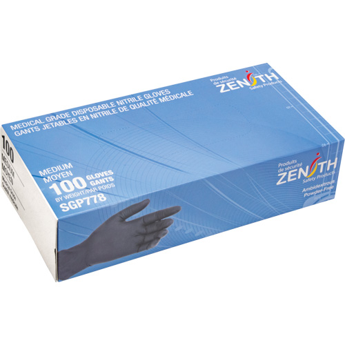 Gants jetables de calibre m&eacute;dical r&eacute;sistants &agrave; la perforation, Moyen, Nitrile, 5 mils, Sans poudre, Noir, Classe 2 CSL Industriel Inc.