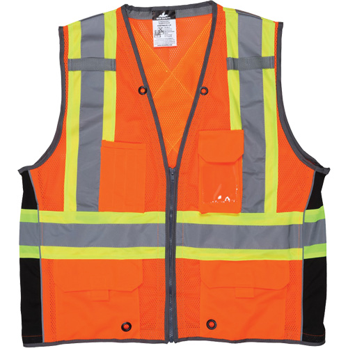 Veste de s&eacute;curit&eacute; pour arpenteur, Orange haute visibilit&eacute;, Grand, Polyester CSL Industriel Inc.