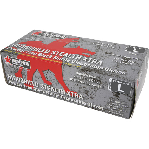 NitriShield Stealth Extra Disposable Gloves, Large, Nitrile, 6-mil, Powder-Free, Black CSL Industriel Inc.