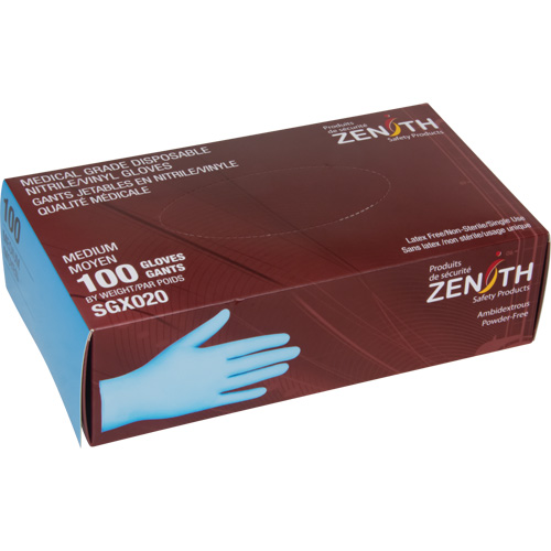 Gants tactiles jetables de calibre m&eacute;dical, Petit, Nitrile/vinyle, 4,5 mils, Sans poudre, Bleu, Classe 2 CSL Industriel Inc.