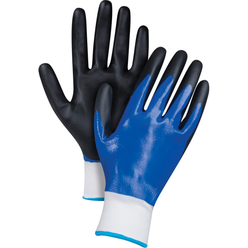 Gants enduits noir & bleu, Petit, R&ecirc;vetement Mousse de nitrile, Calibre 15, Enveloppe en Nylon CSL Industriel Inc.