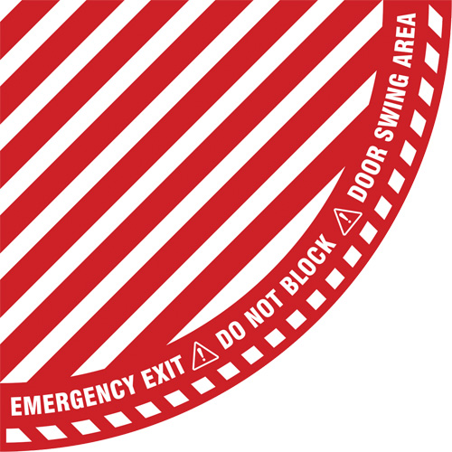 Signalisation au sol ?Emergency Exit? (sortie de secours) pour porte battante en quart de cercle, Adh&eacute;sif, Anglais avec pictogramme CSL Industriel Inc.