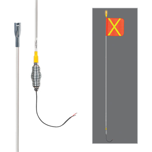 Tiges de s&eacute;curit&eacute; tout-temps de s&eacute;rie lourde avec lumi&egrave;re DEL constante Safety Whip, Fixation Ressort, Hauteur 12', Orange avec X r&eacute;fl&eacute;chissant CSL Industriel Inc.