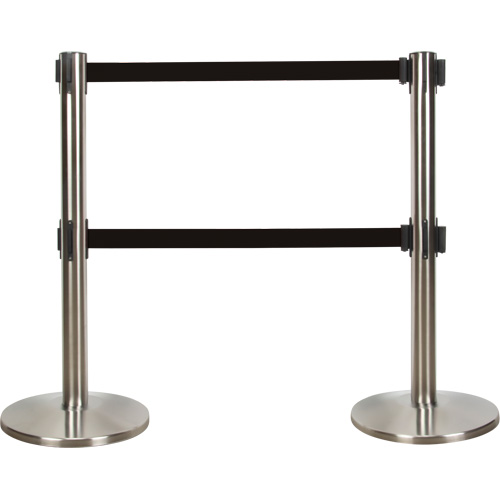 Dual Belt Crowd Control Barrier, Steel, 35" H, Black Tape, 7' Tape Length CSL Industriel Inc.