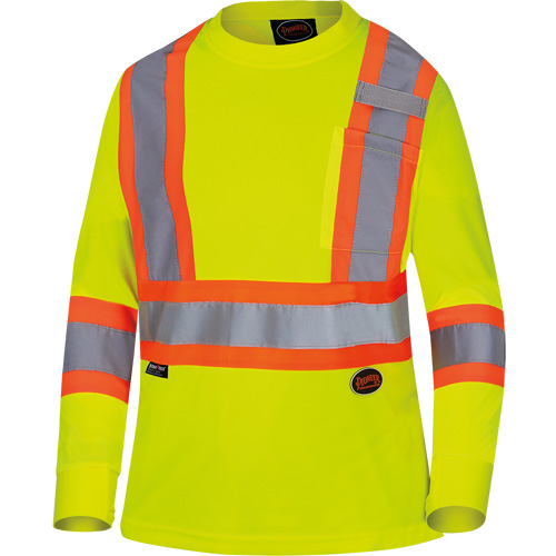 6969 Women's Bird's-Eye Long-Sleeved Safety Shirt, Polyester, X-Small, High Visibility Lime-Yellow CSL Industriel Inc.