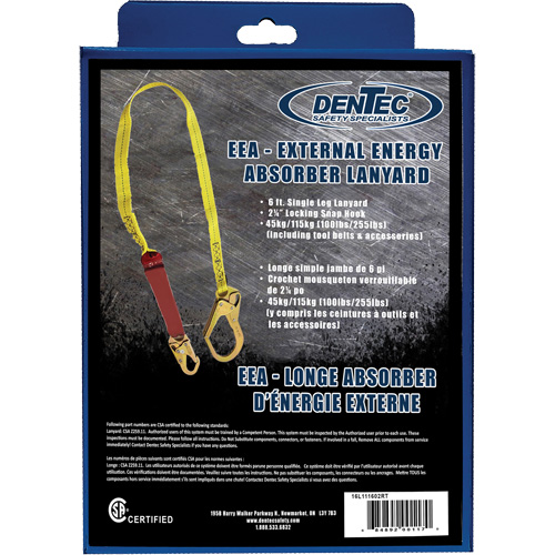 External Energy Absorber Lanyard with 2-1/4" Hook in Retail Box, 6', Snap Hook Center, Snap Hook Leg Ends, Polyester CSL Industriel Inc.