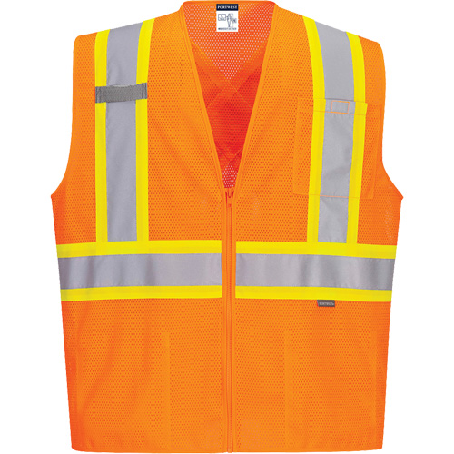 Contrast-Striped Safety Vest, High Visibility Orange, Small, Polyester CSL Industriel Inc.